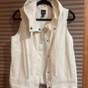 Eileen Fisher White Hood Vest Sleeveless Soft Lining Waterproof Casual Quiet Lux